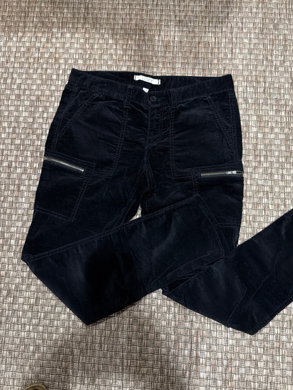 LOFT Black Skinny Corduroy Jeans with Front Zip Accents